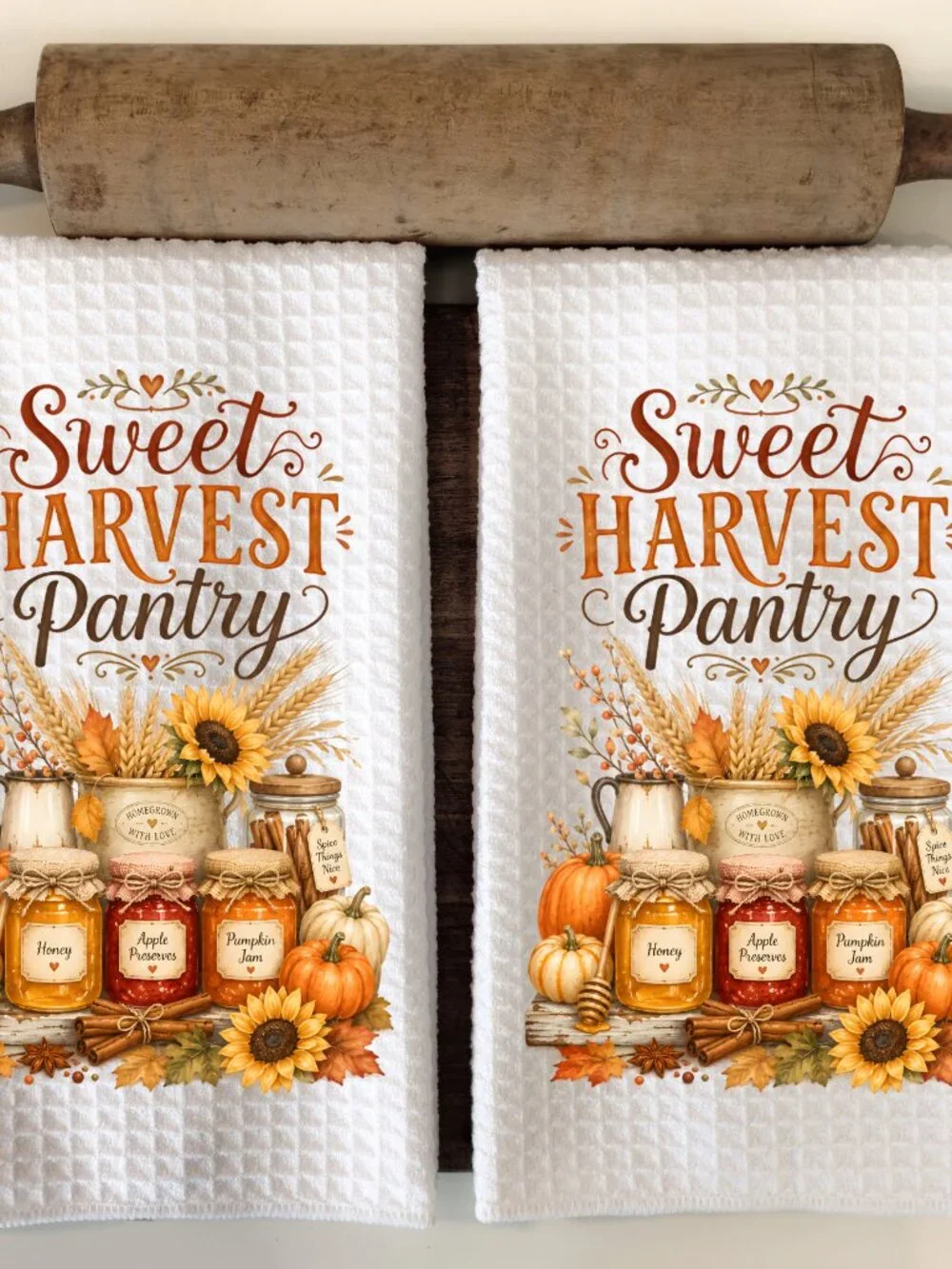 Sweet Harvest Pantry Fall Kitchen Towel, Pumpkin Sunflower Dish Towel